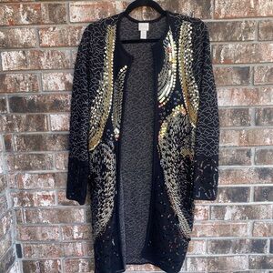 Chico's Black and Gold Embellished Cardigan